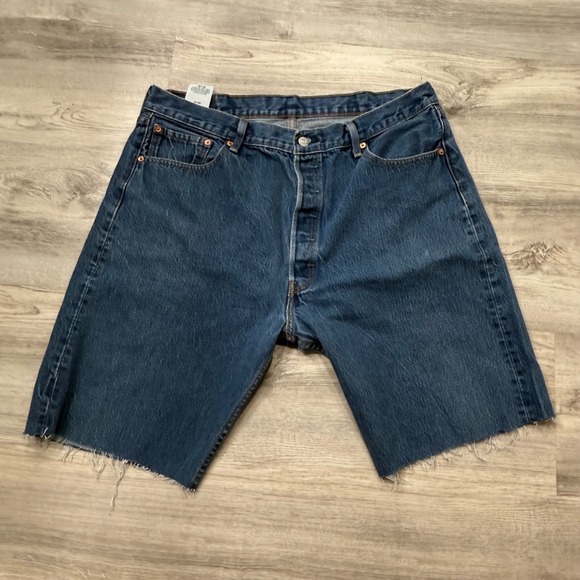 Levis 501 Denim Jean Shorts Mens Cut Off Blue Cotton Casual Summer - Picture 1 of 5
